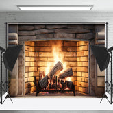 Lofaris Retro Ziegel Kamin Warm Stimmung Weihnachten Hintergrund